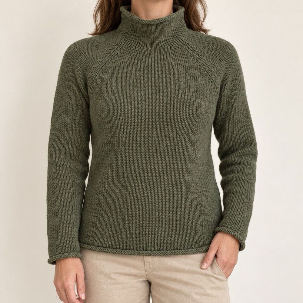 L.L.Bean Olive Green Preppy Roll Neck Sweater Small Granola Girl Cabin Academia